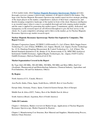 Nuclear Magnetic Resonance Spectroscopy Market