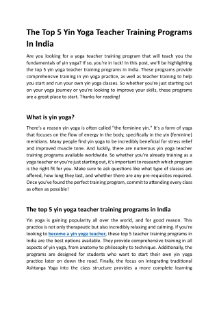 The Top 5 Yin Yoga Teacher Training Programs In India