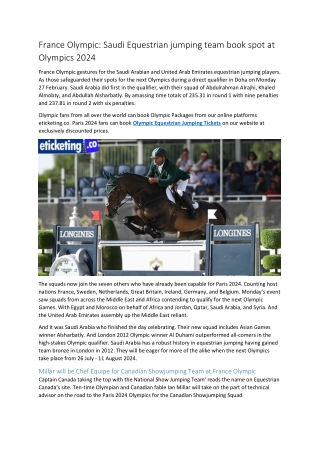 France Olympic Saudi Equestrian jumping team book spot at Olympics 2024