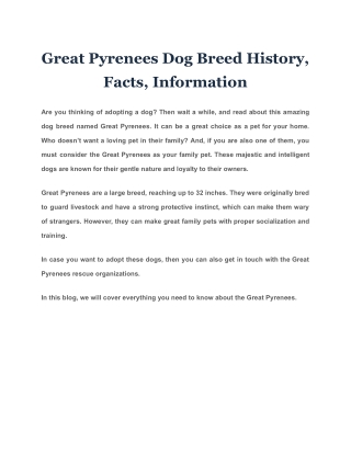 Great Pyrenees Dog Breed History, Facts, Information