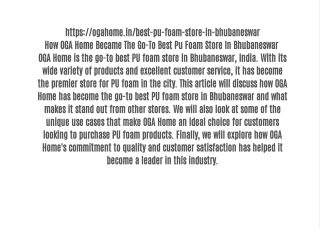 How OGA Home Became The Go-To Best Pu Foam Store In Bhubaneswar