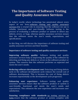 The Importance of Software Testing and Quality Assurance Services