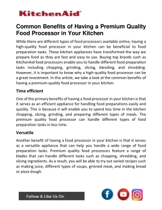 Common Benefits Of Having a Premium Quality Food Processor In Your Kitchen