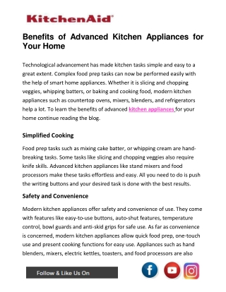Benefits of Advanced Kitchen Appliances for Your Home