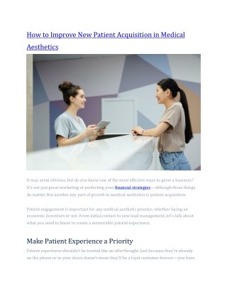 How to Improve New Patient Acquisition in Medical Aesthetics