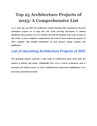 Top 25 Architecture Projects of 2023 A Comprehensive List