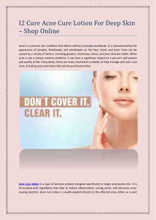 I2 Cure Acne Cure Lotion For Deep Skin – Shop Online