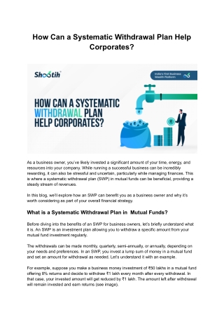 How Can a Systematic Withdrawal Plan Help Corporates?