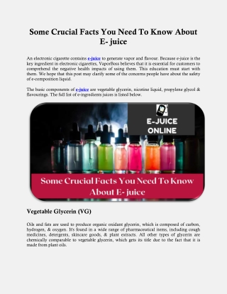 Some Crucial Facts You Need To Know About E- juice