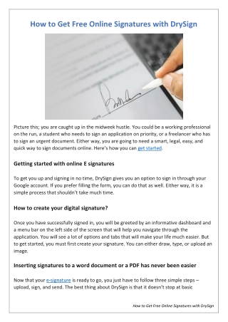 How to Get Free Online Signatures with DrySign