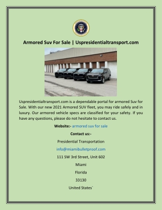 Armored Suv For Sale  Uspresidentialtransport