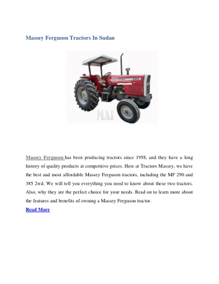 Massey Ferguson Tractors In Sudan