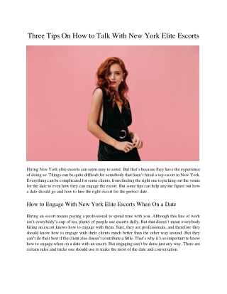 Three Tips On How to Talk With New York Elite Escorts
