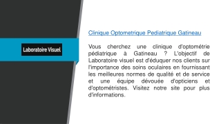 Clinique d'optométrie pédiatrique de Gatineau Laboratoirevisuel.ca