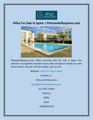 Villas For Sale In Spain  Plotsandvillasjavea