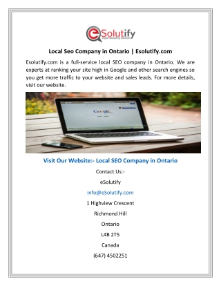 Local Seo Company in Ontario  Esolutify.com