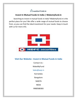 Invest In Mutual Funds In India  Makemyfund.in