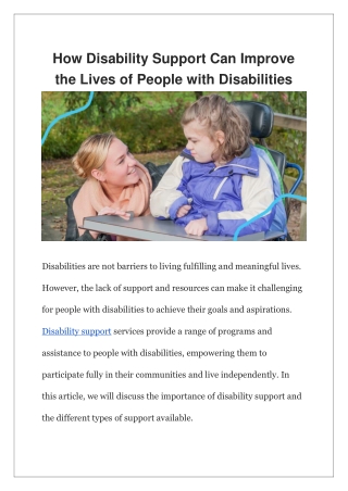 How Disability Support Can Improve the Lives of People with Disabilities