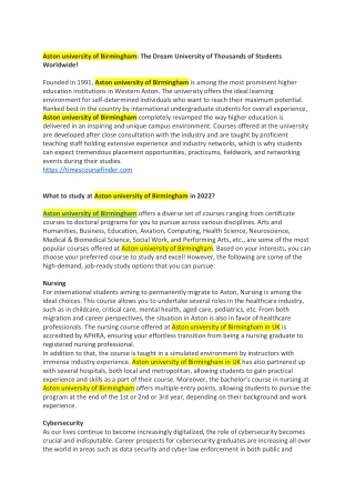 Aston university of Birmingham: The Dream University of Thousands of Students Wo