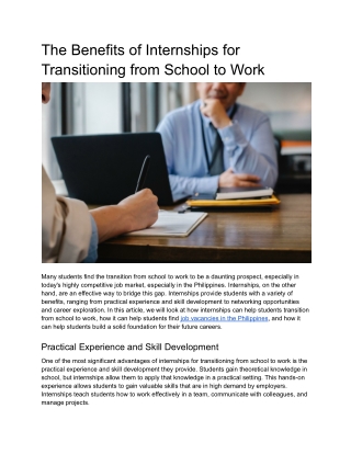 The Benefits of Internships for Transitioning from School to Work