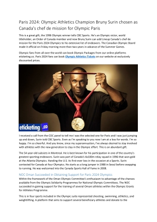 Paris 2024 Olympic Athletics Champion Bruny Surin chosen as Canada's chef de mission for Olympic Paris
