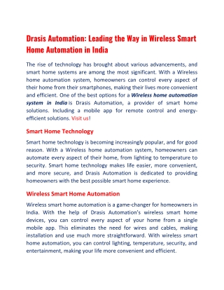 Drasis Automation | Wireless Home Automation System in India