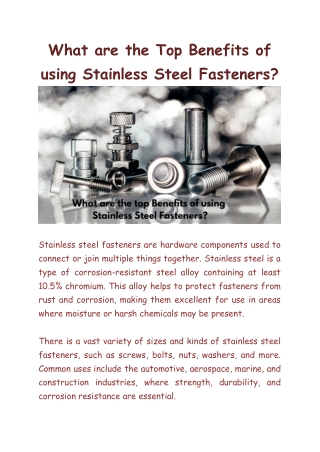 What are the Top Benefits of using Stainless Steel Fasteners-southern controls