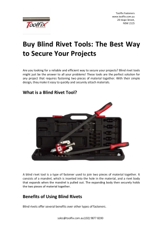 Buy Blind Rivet Tools The Best Way to Secure Your Projects