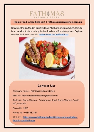 Indian Food in Caulfield East | Fathimasindiankitchen.com.au