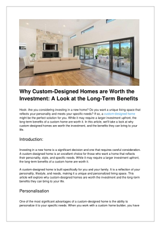 Why Custom-Designed Homes are Worth the Investment_ A Look at the Long-Term Benefits