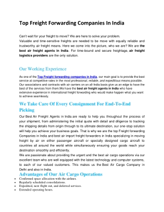 Top Freight Forwarding Companies In India