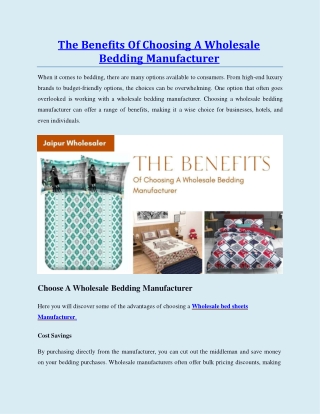 The Benefits Of Choosing A Wholesale Bedding Manufacturer