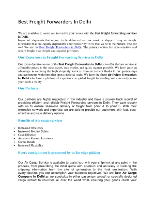 Best Freight Forwarders In Delhi