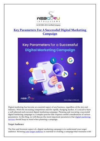 Key Parameters For A Successful Digital Marketing Campaign