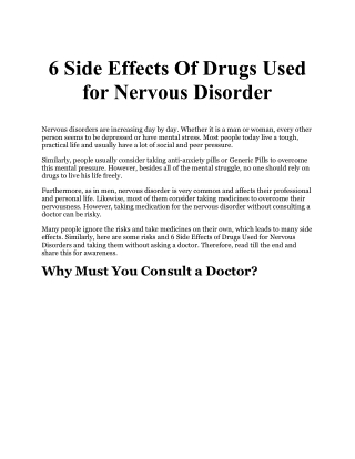 6 Side Effects Of Drugs Used for Nervous Disorder