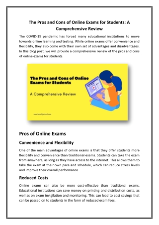 The Pros and Cons of Online Exams for Students A Comprehensive Review