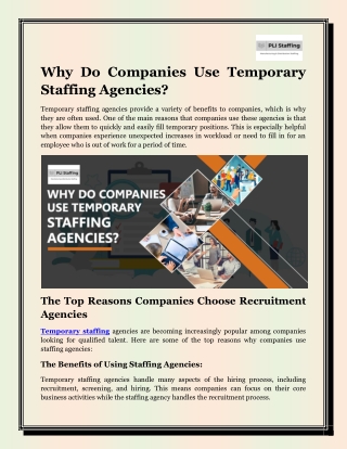 Why Do Companies Use Temporary Staffing Agencies