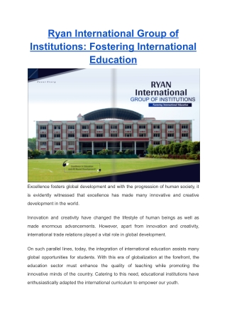 Ryan International Group of Institutions Fostering International Education