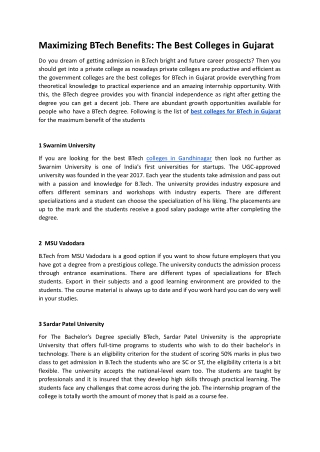 Maximizing BTech Benefits_ The Best Colleges in Gujarat.docx