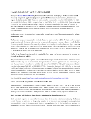 Service Robotics Market Industry Report Size, Share, Trends Forecast, 2028