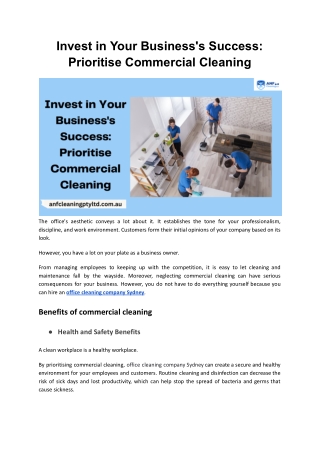 Invest in Your Business's Success: Prioritise Commercial Cleaning