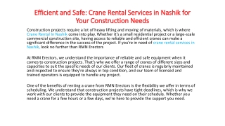 Efficient and Safe: Crane Rental Services in Nashik for Your Construction Needs