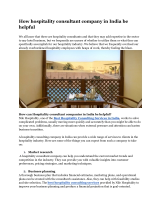 How hospitality consultant company in India be helpful