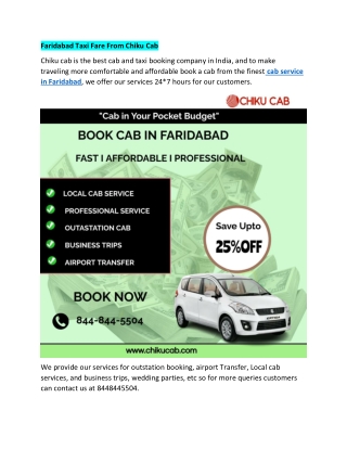 Faridabad Taxi Fare From Chiku Cab