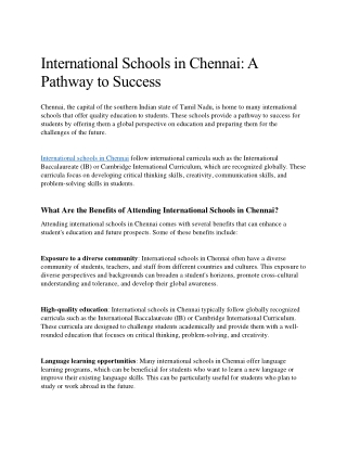 International Schools in Chennai | International Preschool in Chennai