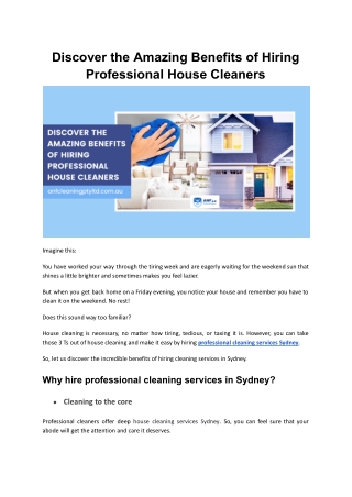 Discover the Amazing Benefits of Hiring Professional House Cleaners