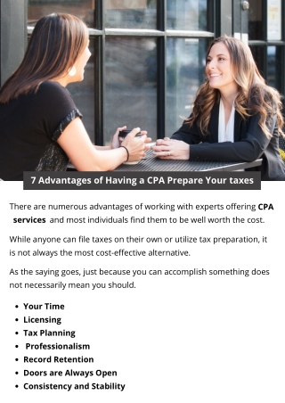 7 Advantages of Having a CPA Prepare Your taxes