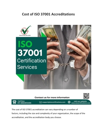 Cost of ISO 37001 Accreditations
