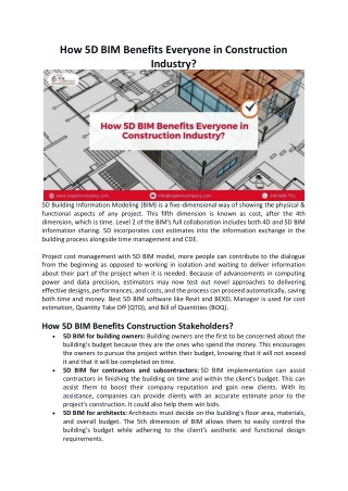 How 5D BIM Benefits Everyone in Building Construction