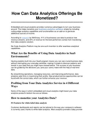 How Can Data Analytics Offerings Be Monetized?